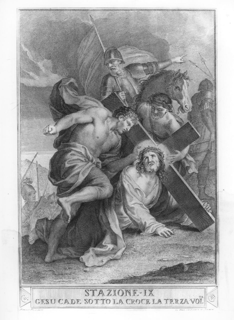 stazione IX: Gesù cade sotto la croce la terza volta (stampa) di Pozzo Francesco (prima metà sec. XVII)