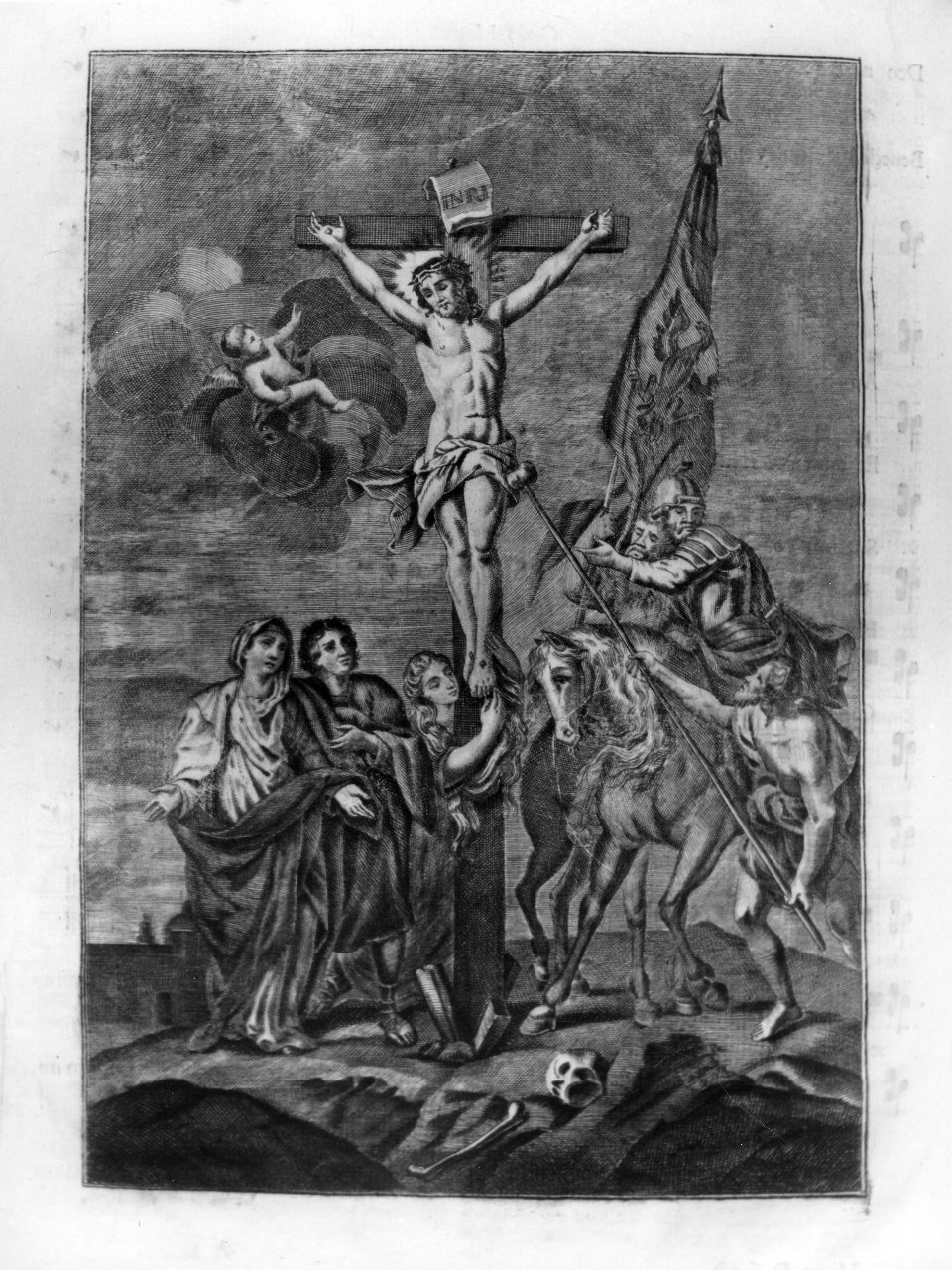 Cristo crocifisso con la Madonna, san Giovanni evangelista e Maria Maddalena (stampa) di Beylbrouck J. M (primo quarto sec. XIX)
