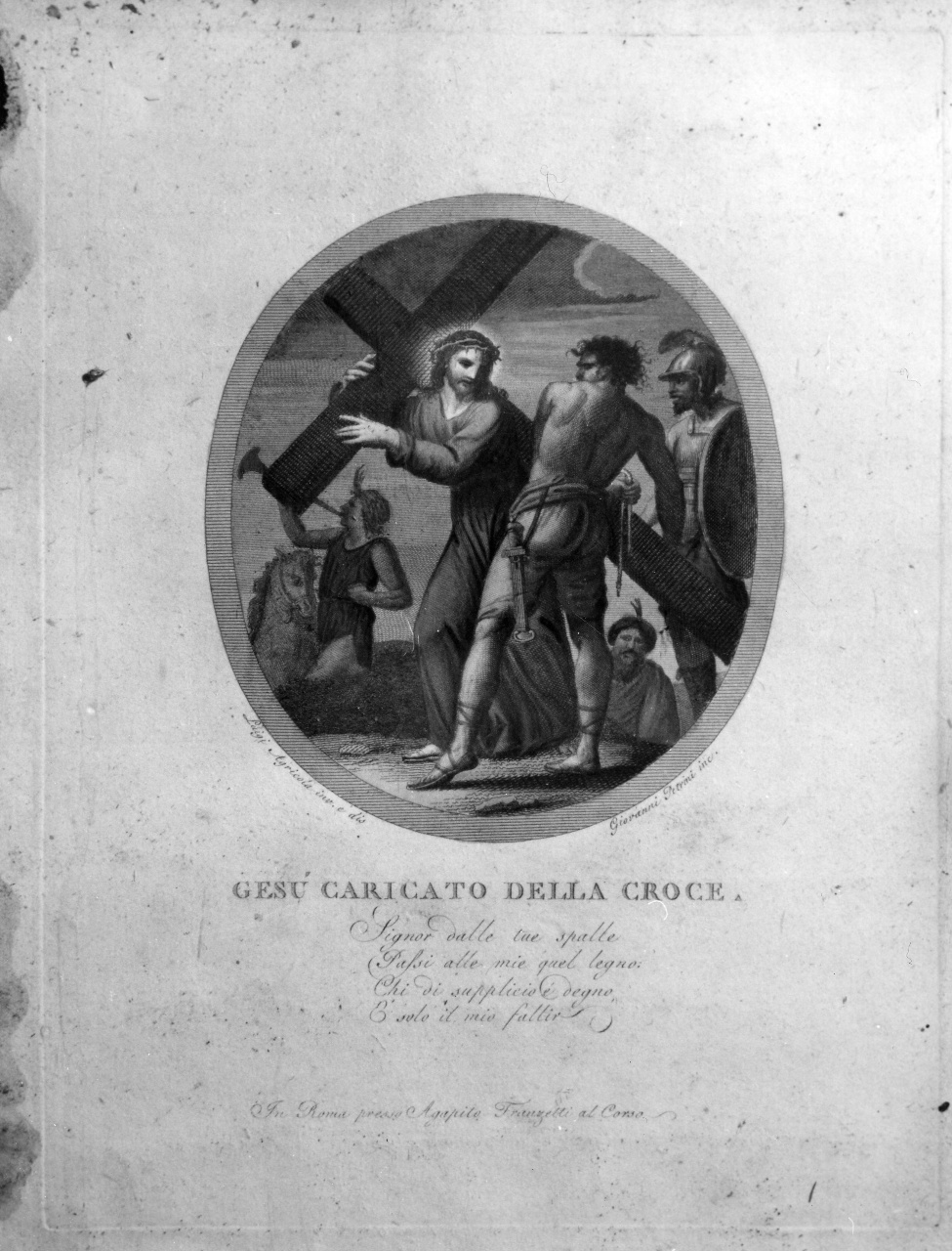 Cristo caricato della croce (stampa colorata a mano) di Agricola Luigi, Perini Giovanni (prima metà sec. XIX)