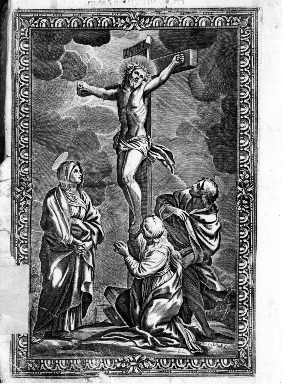 Cristo crocifisso con la Madonna, Santa Maria Maddalena e San Giovanni evangelista (stampa) di Piccini Elisabetto detta Suor Isabella (primo quarto sec. XVIII)