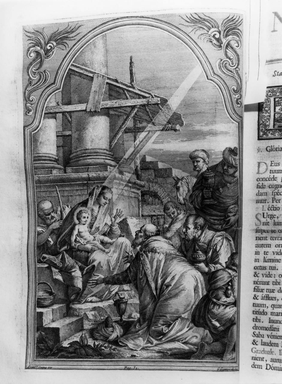 adorazione dei Re Magi (stampa) di Zugno Francesco, Giampicoli G (terzo quarto sec. XVIII)