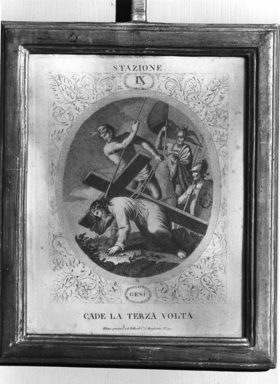 stazione IX: Gesù cade sotto la croce la terza volta (stampa, serie) di Rados Luigi (sec. XIX)
