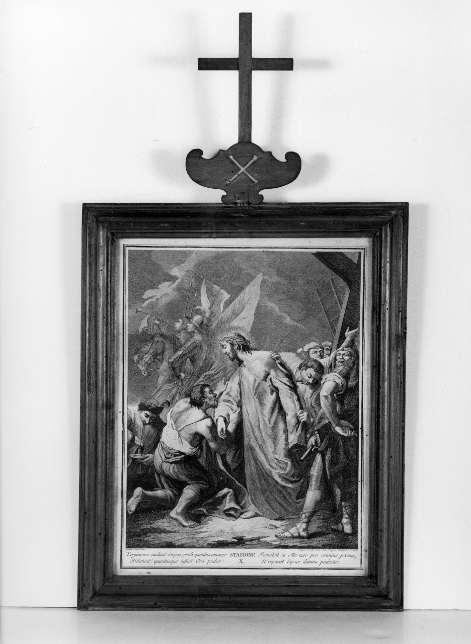 stazione X: Gesù spogliato e abbeverato di fiele (stampa, serie) di Angeli Giuseppe, Del Colle Pellegrino (ultimo quarto sec. XVIII)