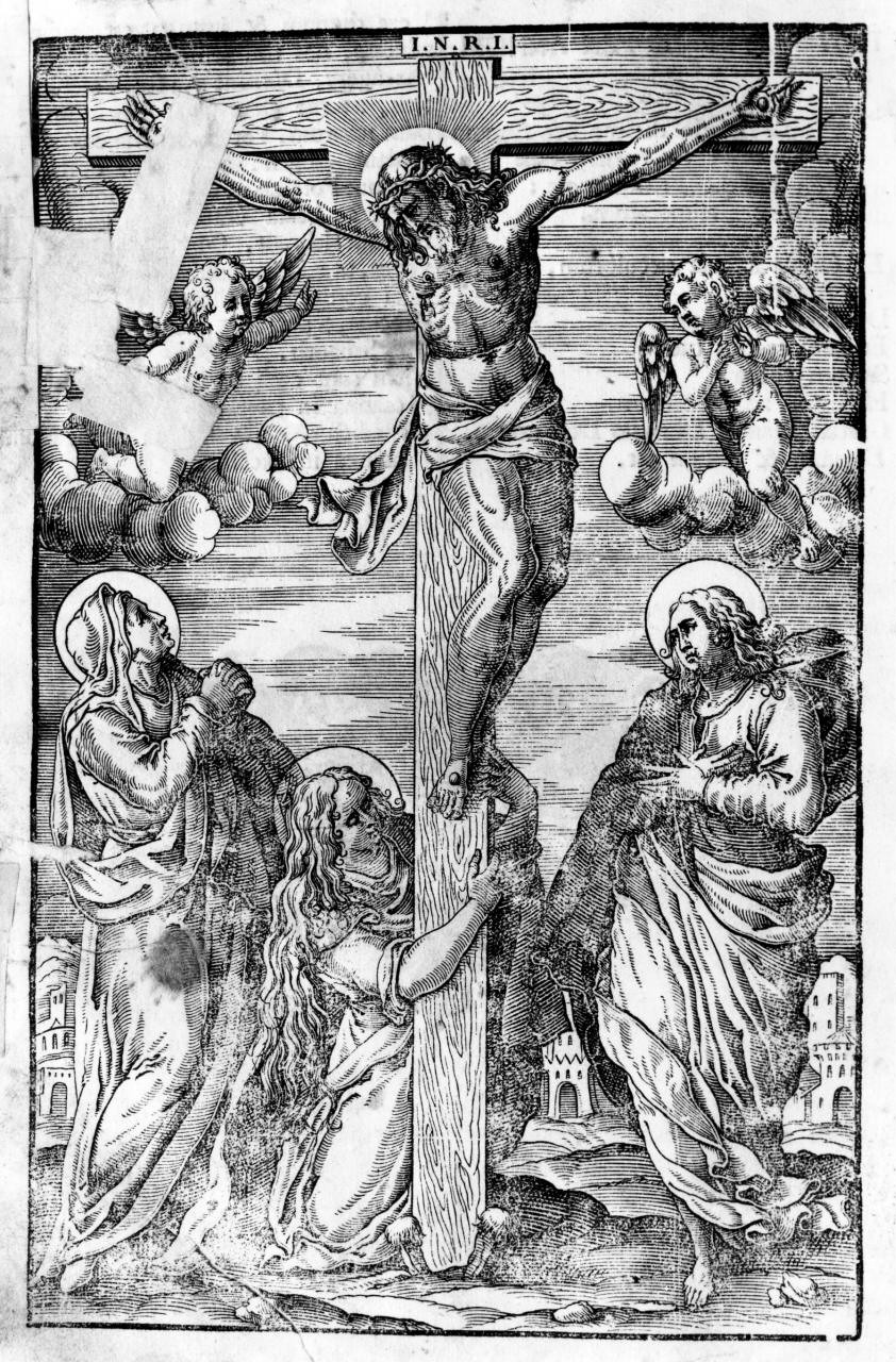 Cristo crocifisso con la Madonna, Santa Maria Maddalena e San Giovanni evangelista (stampa) - ambito veneto (ultimo quarto sec. XVIII)
