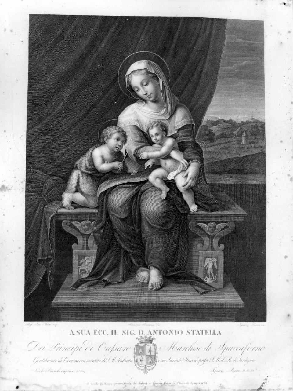 Madonna con Bambino e San Giovannino (stampa) di Sanzio Raffaello detto Raffaello, Pavon Ignazio (sec. XIX)