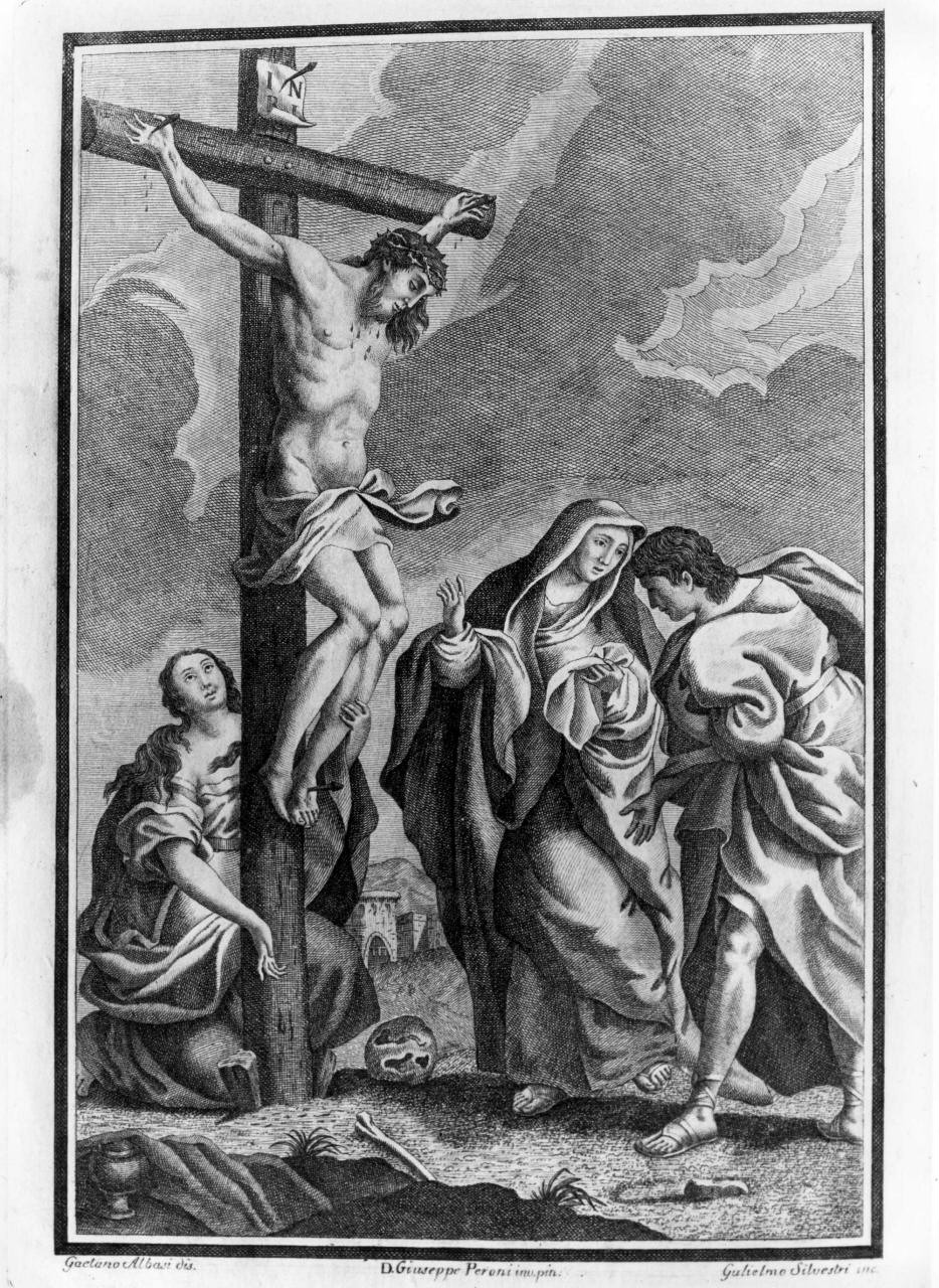 Cristo Crocifisso (stampa) di Peroni Giuseppe, Albani Gaetano, Silvestri Guglielmo (sec. XVIII)