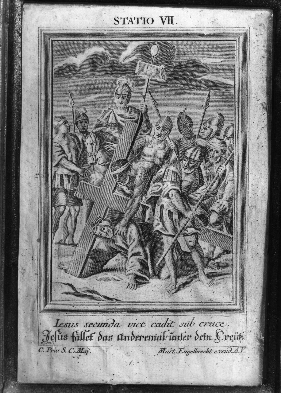 stazione VII: Gesù cade sotto la croce la seconda volta (stampa, serie) di Engelbrecht Martin - ambito tedesco (seconda metà sec. XVIII)