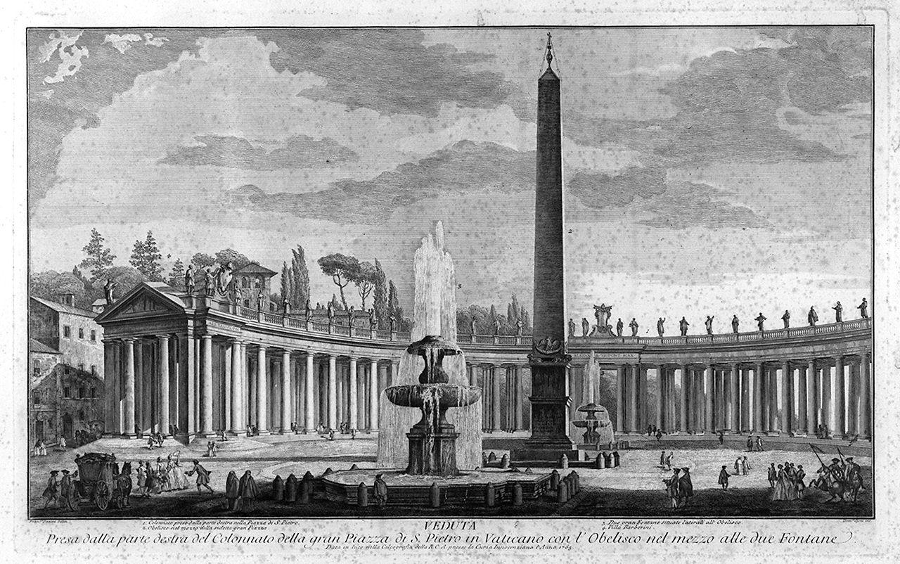 veduta della piazza e della basilica di San Pietro in Vaticano (stampa) di Cigni Domenico, Panini Francesco (sec. XVIII)