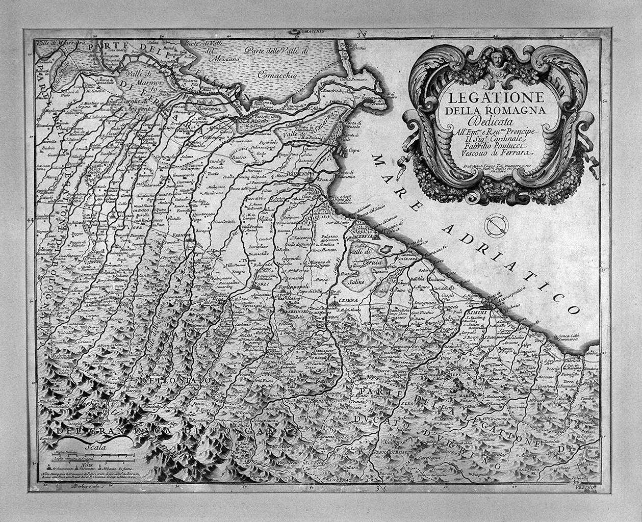 carta geografica della Romagna (stampa) di Barbey Antonio, Titi Filippo (seconda metà sec. XVII)