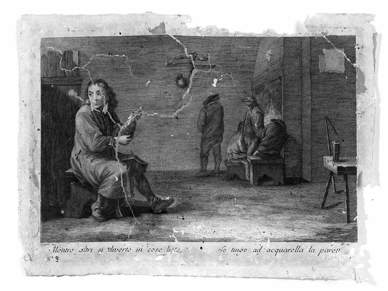 figure maschili in un interno (stampa) di Teniers David il Giovane (prima metà sec. XVIII)