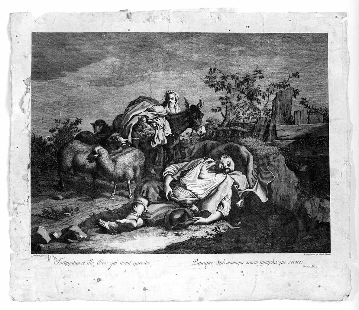 scena pastorale con pastore addormentato (stampa, serie) di Del Colle Pellegrino, Londonio Francesco (fine sec. XVIII)