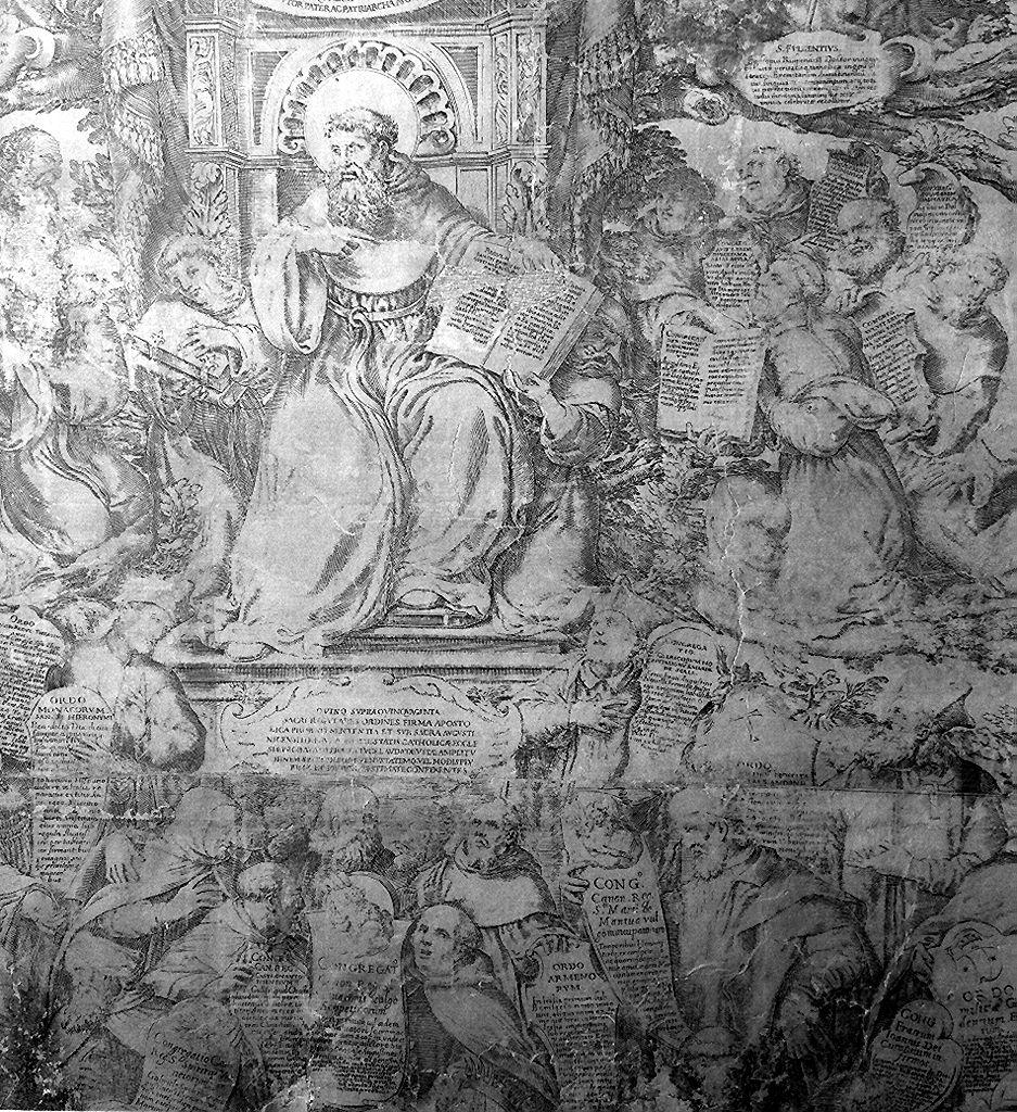 Mysticae augustinensis eremi sacrum gloriae decorisq(ue) theatrum, albero genealogico dell'ordine agostiniano (stampa, serie) di Gatti Oliviero (sec. XVII) 