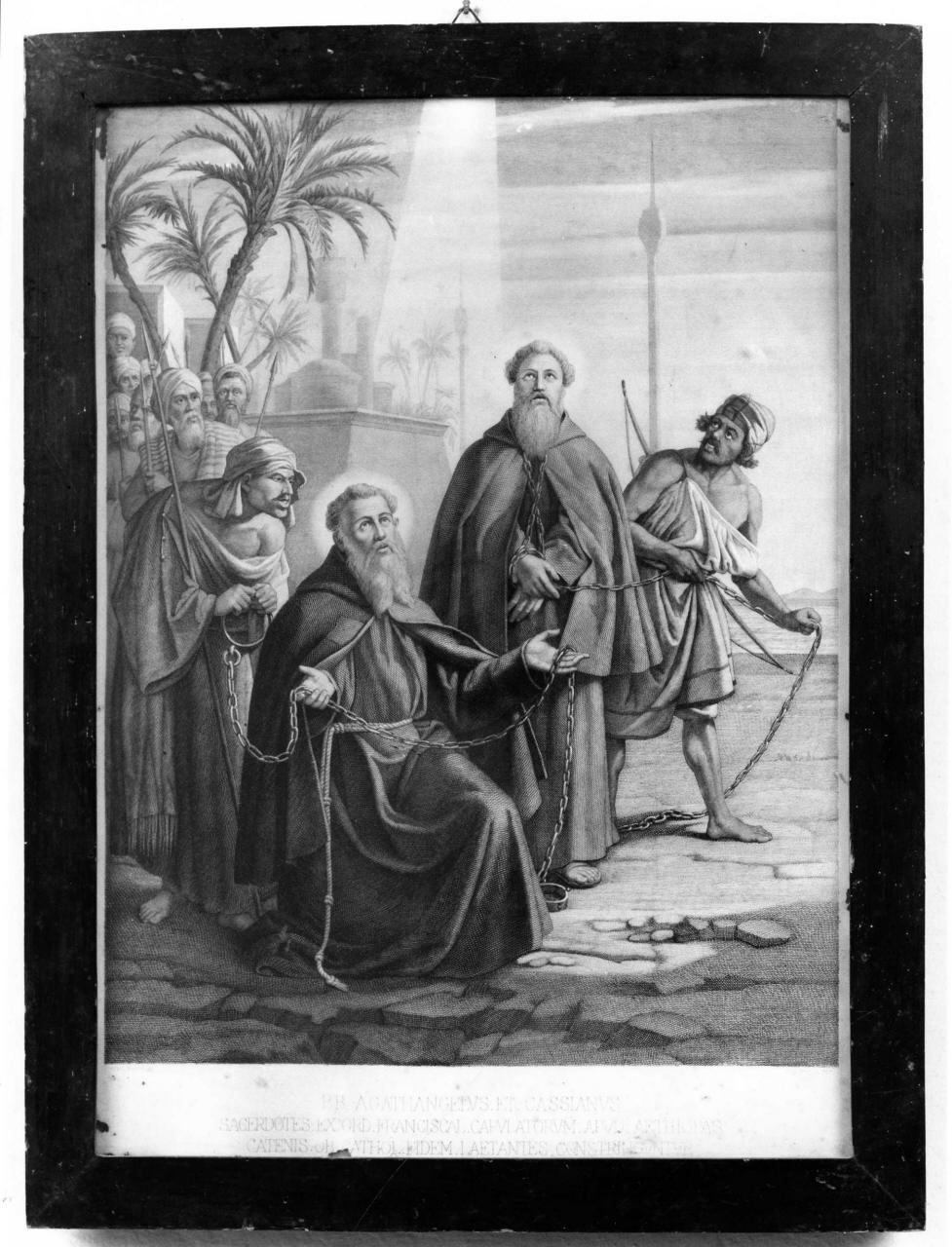 beato Agatangelo e beato Cassiano incatenati dagli Etiopi (stampa) di Proja Pasquale, Monti Virgilio (sec. XX)