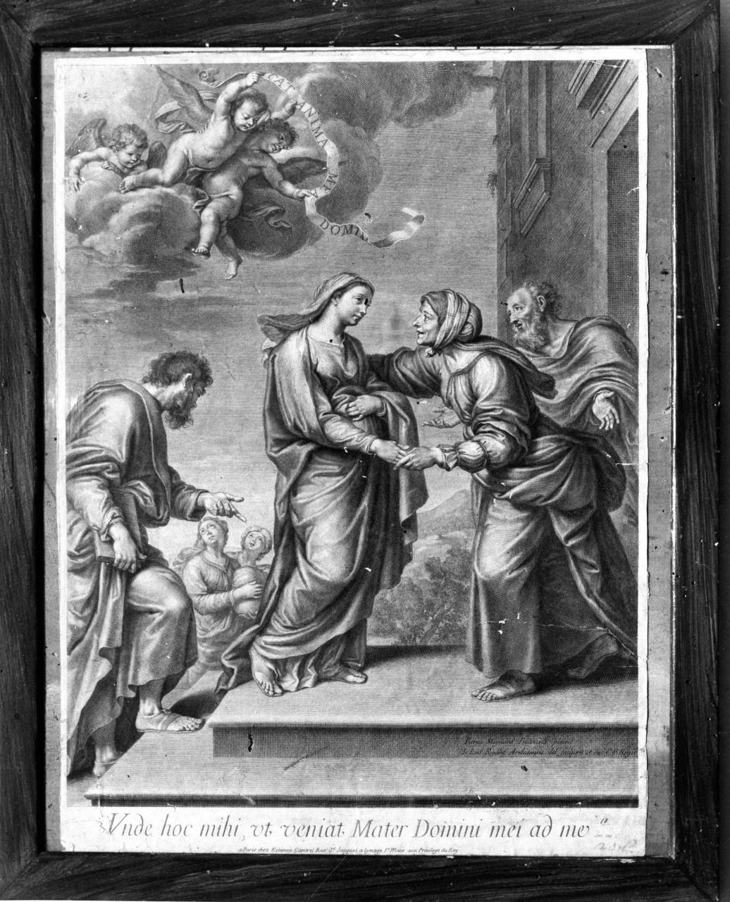 Visitazione (stampa smarginata) di Mignard Pierre, Roullet Giovanni Ludovico (seconda metà sec. XVII)