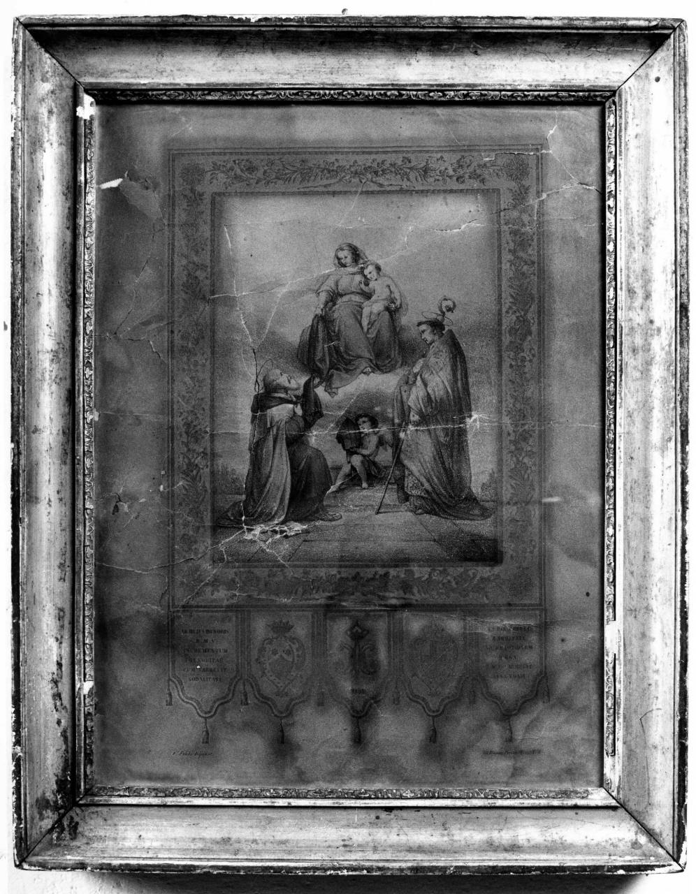 Madonna del Carmelo tra San Simone Stock e Sant'Andrea Corsini (stampa colorata a mano) di Folchi Ferdinando (sec. XIX)