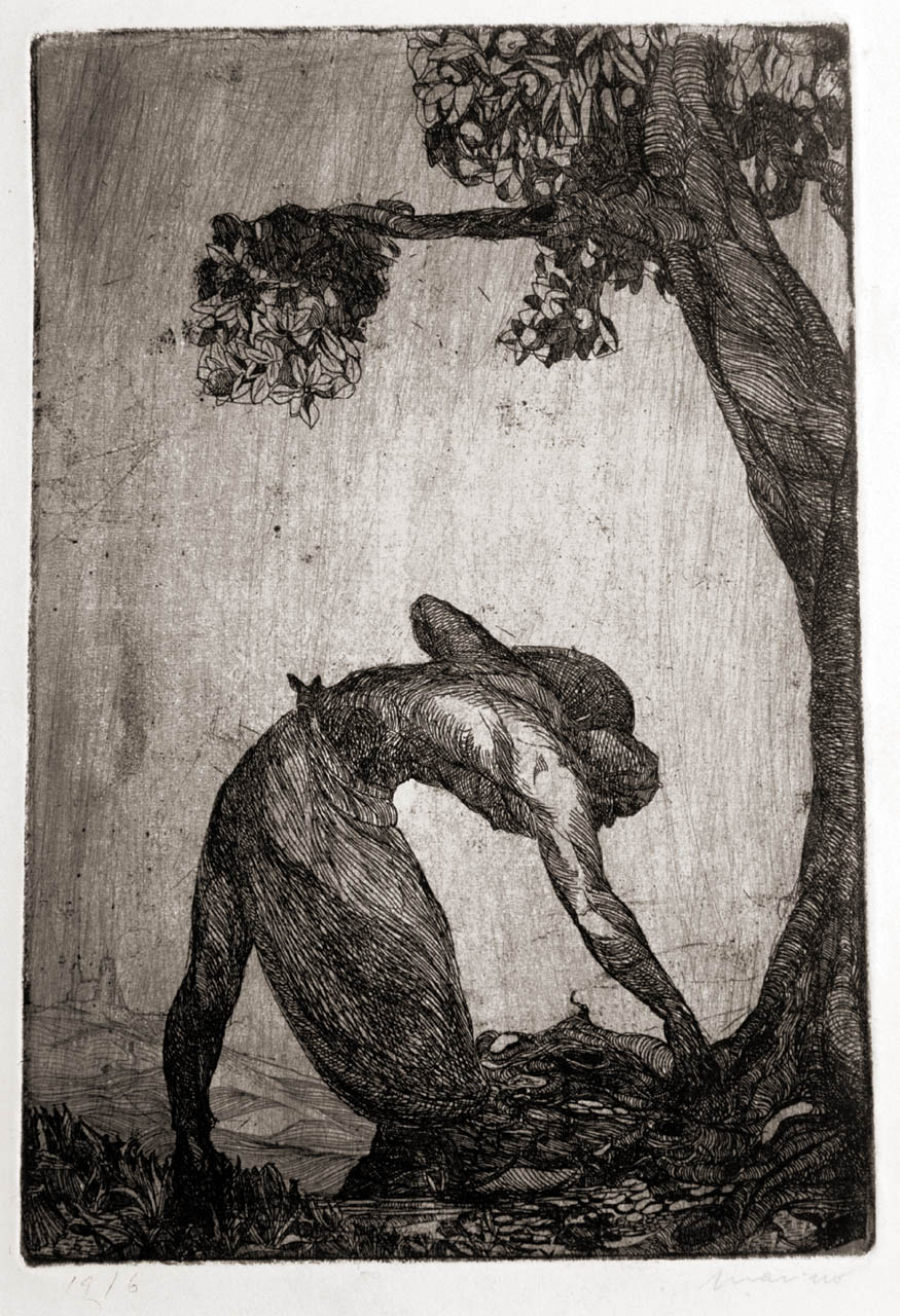 L' Estate, figura maschile e albero (stampa) di Marini Marino (sec. XX)
