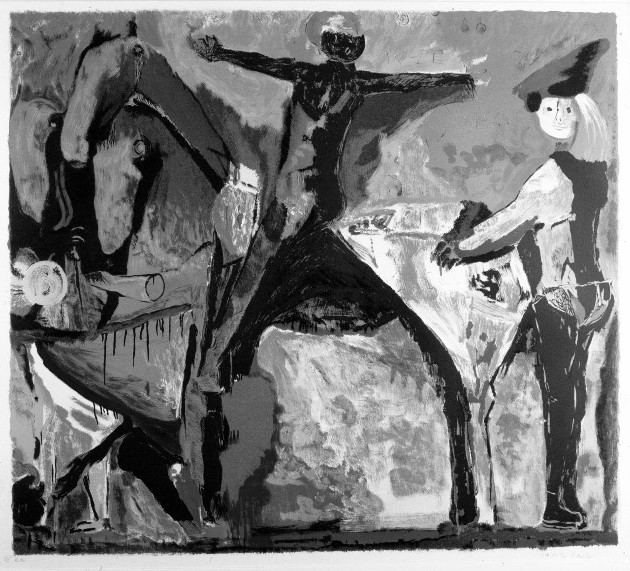 Il Teatro delle Maschere, cavaliere, cavalli e figure (stampa) di Marini Marino (sec. XX)