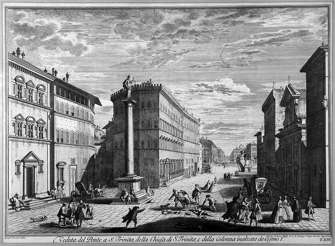 veduta di piazza Santa Trinita a Firenze (stampa) di Zocchi Giuseppe, Pfeffel Johan Andreas (sec. XVIII)
