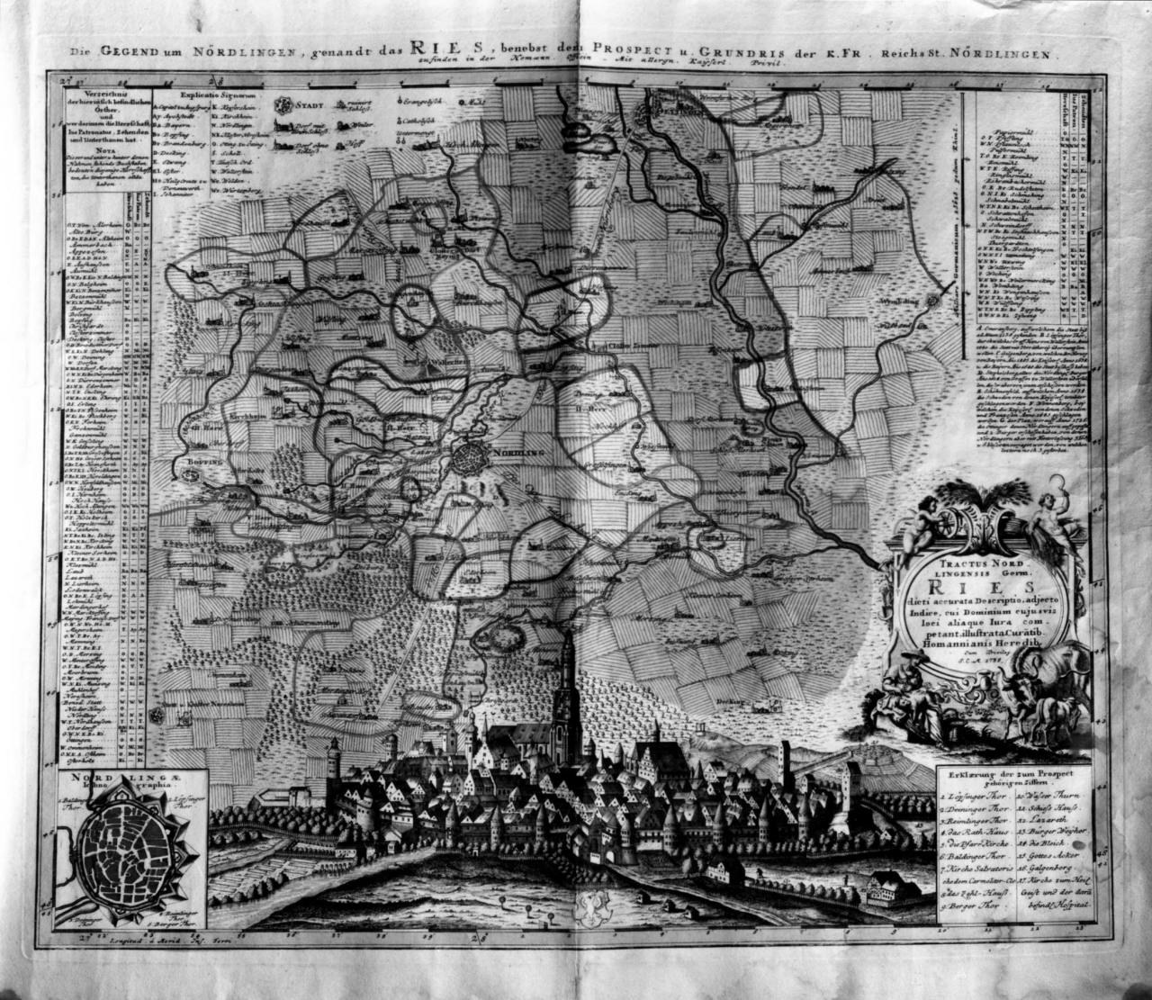 mappa della regione di Noordlingen (Baviera) (stampa colorata a mano) - ambito tedesco (sec. XVIII)