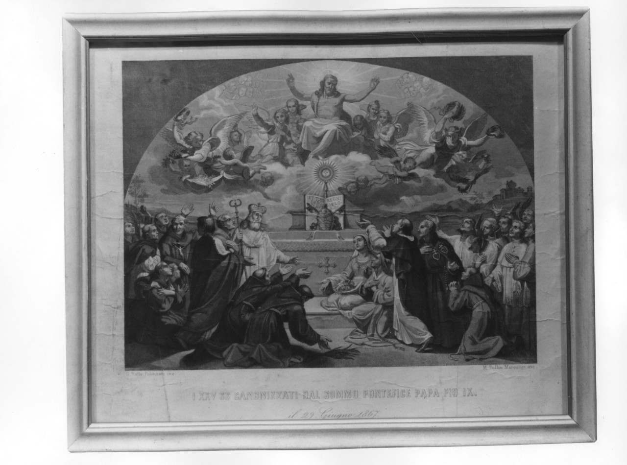 Cristo benedicente con santi e angeli (stampa) di Marcucci Marco Tullio, Polenzani Giovanni Battista (seconda metà sec. XIX)