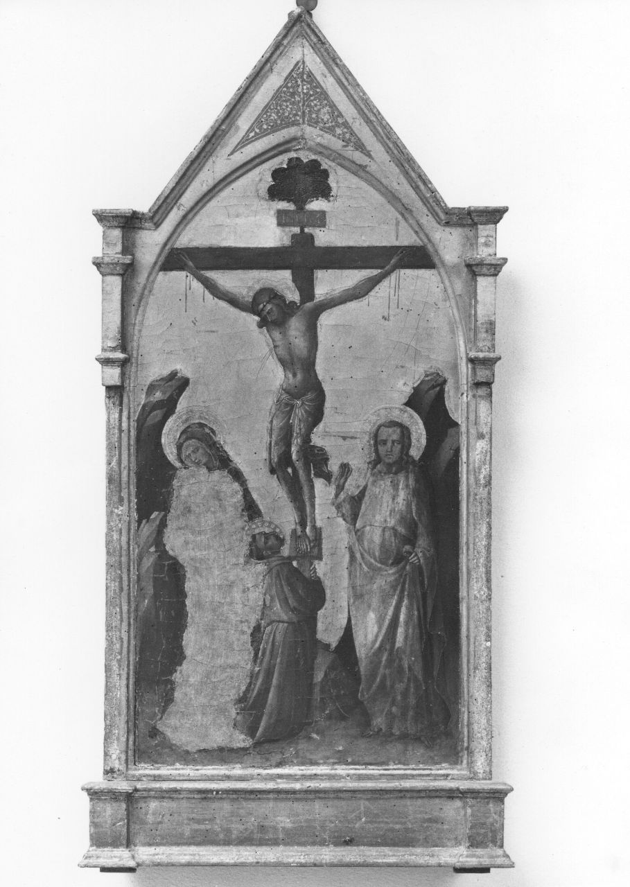 Cristo crocifisso con la Madonna, San Giovanni Evangelista e San Francesco d'Assisi (dipinto) di Lorenzo Monaco (attribuito) (primo quarto sec. XV)