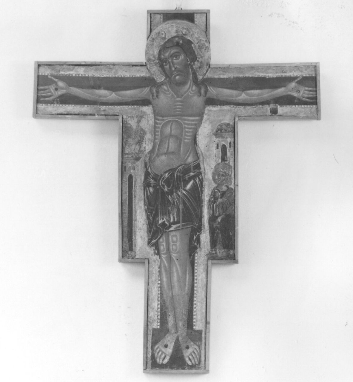 Cristo crocifisso/ negazione di San Pietro (croce dipinta) - ambito fiorentino (metà sec. XIII)