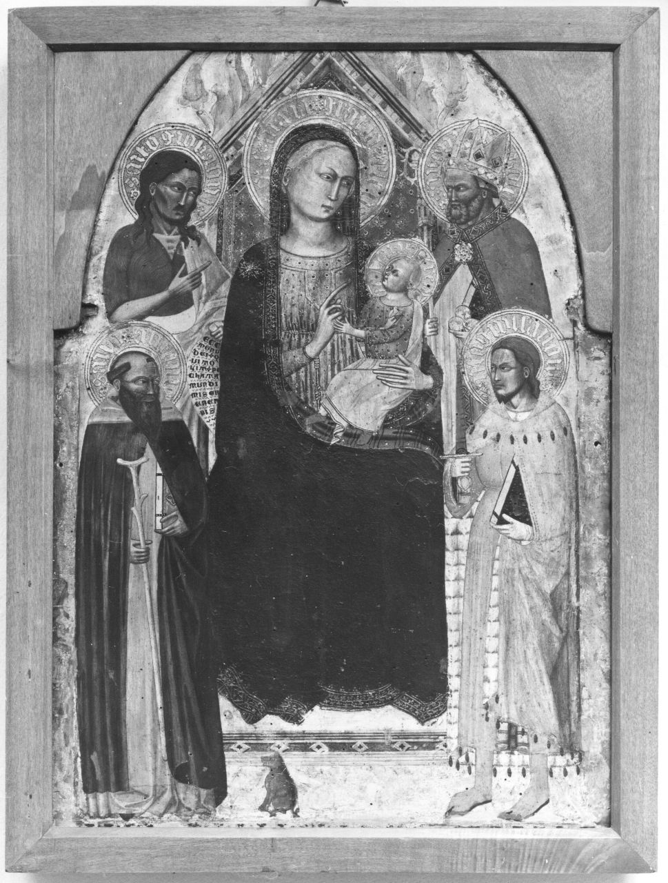 Madonna in trono con Bambino tra San Giovanni Battista e Sant'Antonio Abate (dipinto) di Gaddi Agnolo (scuola) (ultimo quarto sec. XIV)