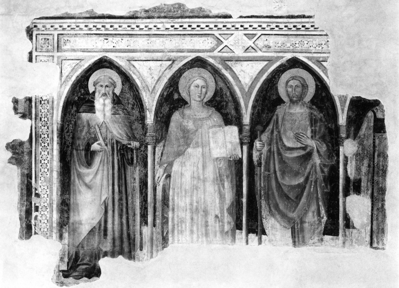Sant'Antonio Abate, Santa Caterina d'Alessandria e San Jacopo (dipinto) di Gerini Niccolò di Pietro (cerchia) (fine/inizio secc. XIV/ XV)