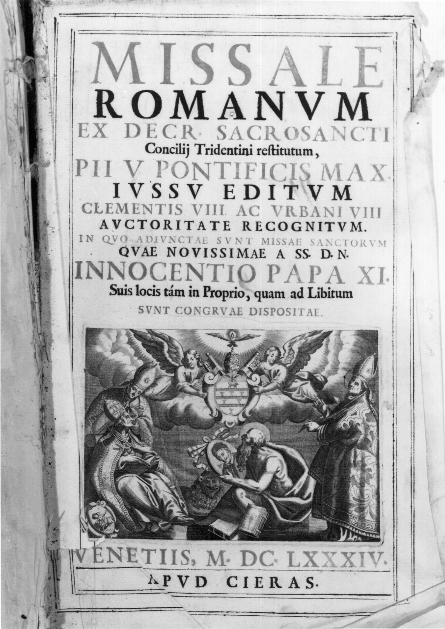 Santi e stemma pontificio (stampa) - ambito veneziano (sec. XVII)