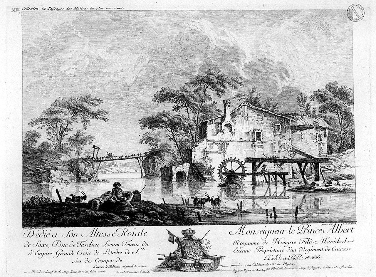 paesaggio lacustre (stampa, serie) di Landerer Ferdinand, Pillement Jean Baptiste (seconda metà sec. XVIII)