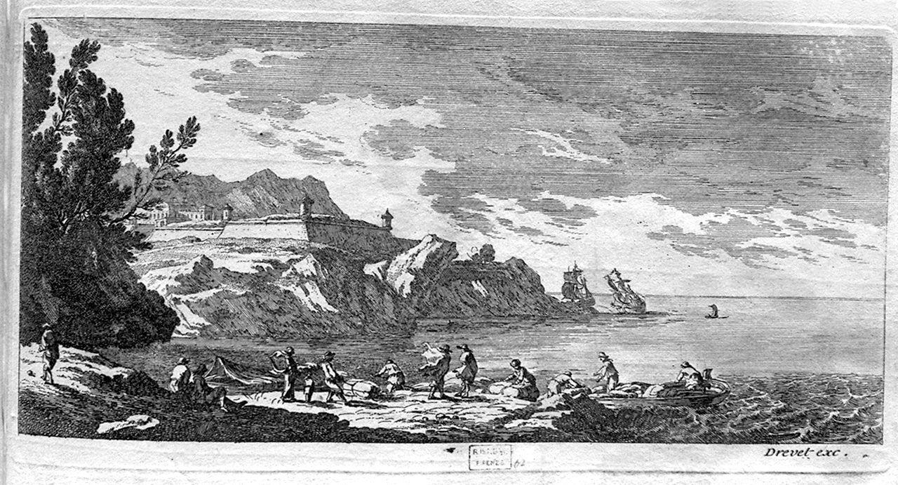paesaggio marino (stampa) di Drevet Pierre (secc. XVII/ XVIII)