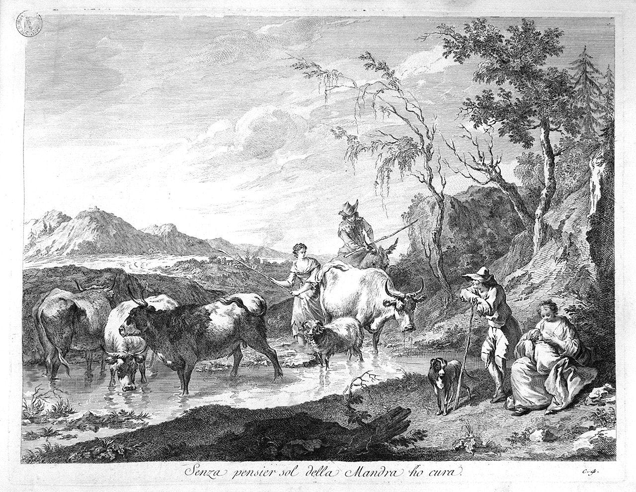 paesaggio con animali (stampa, serie) di Zuccarelli Francesco - ambito veneto (sec. XVIII)