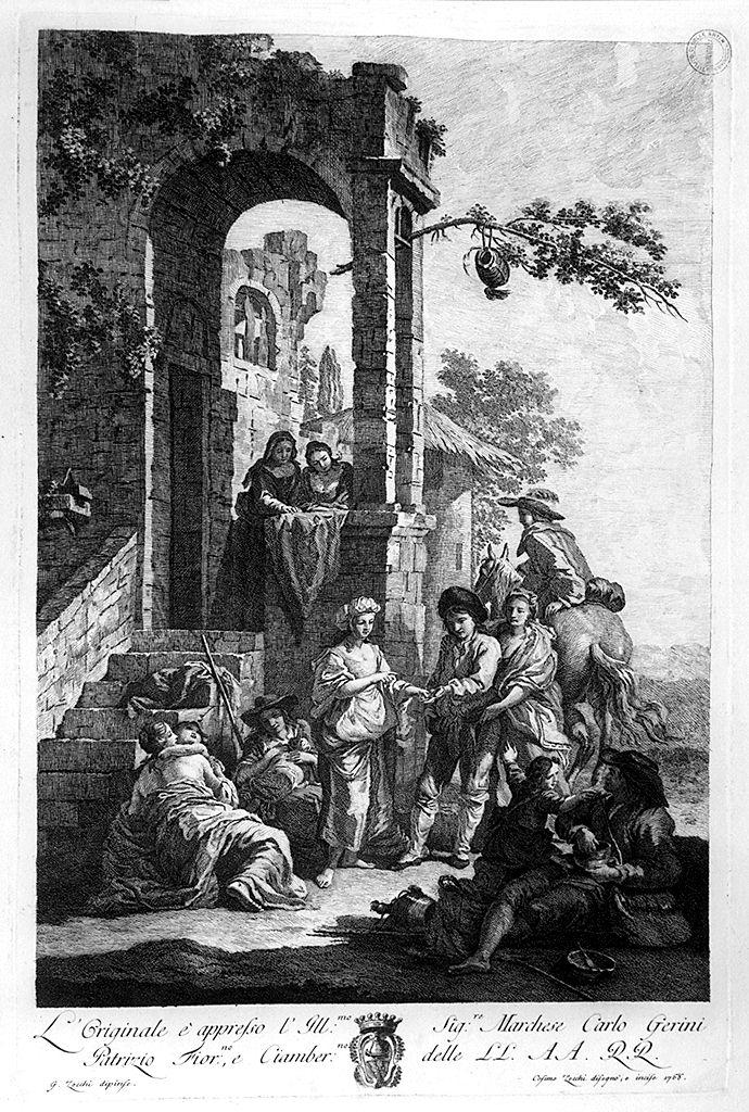 scena campestre con figure (stampa) di Zocchi Cosimo, Zocchi Giuseppe (sec. XVIII)
