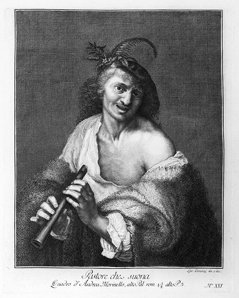 suonatore di flauto (stampa) di Lorenzi Lorenzo, Morinello Andrea (sec. XVIII)