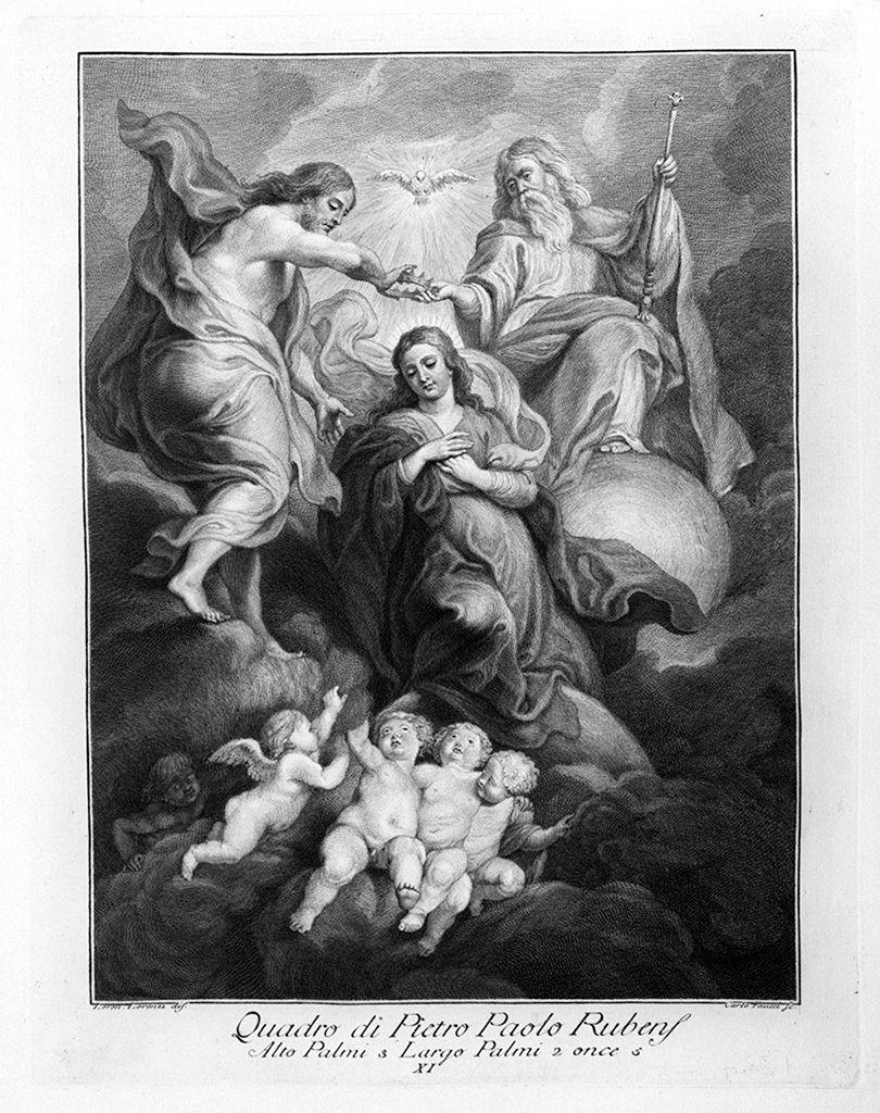 incoronazione di Maria Vergine (stampa) di Faucci Carlo, Lorenzi Lorenzo, Rubens Pieter Paul (sec. XVIII)