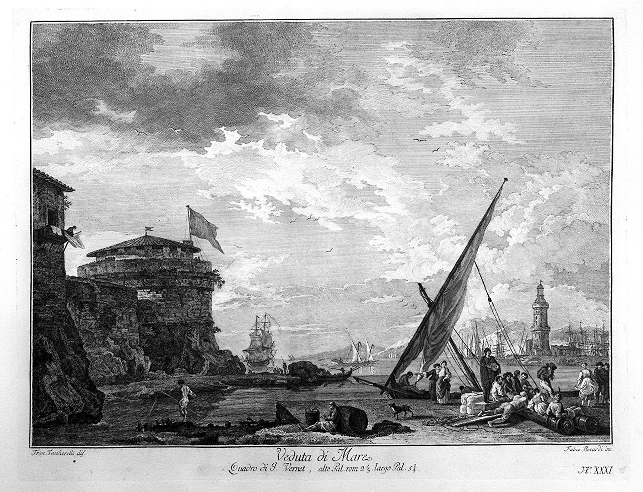 paesaggio marino (stampa) di Berardi Fabio, Zuccarelli Francesco, Vernet Joseph Claude (sec. XVIII)