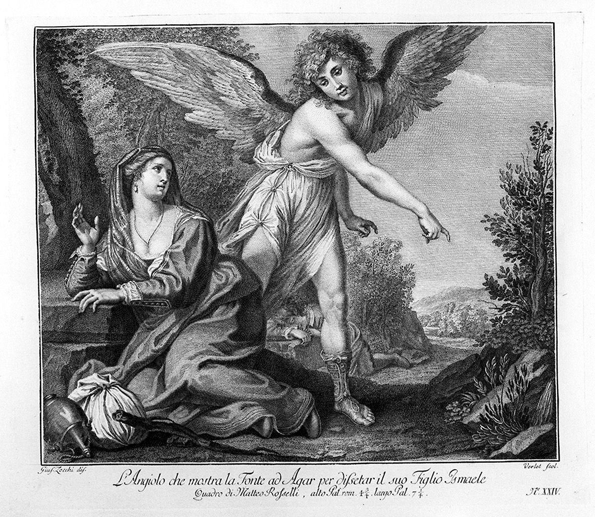 Agar e Ismaele nel deserto confortati dall'angelo (stampa) di Vernet Joseph Claude, Zocchi Giuseppe, Rosselli Matteo (sec. XVIII)