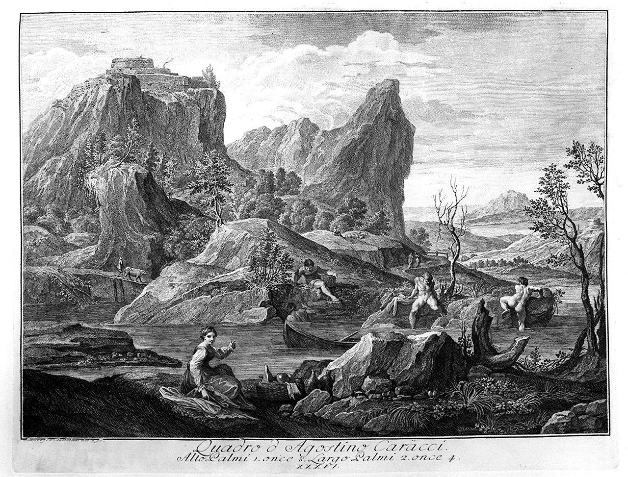 paesaggio fluviale (stampa) di Bartolozzi Francesco, Carracci Agostino (sec. XVIII)