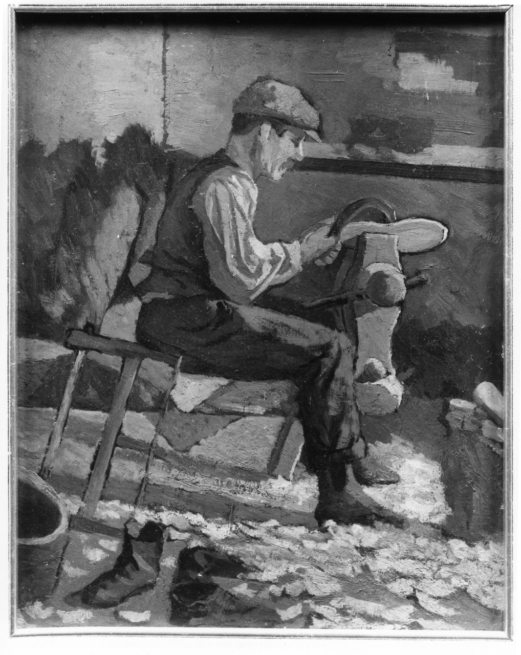 Mio padre al lavoro, figura maschile seduta (dipinto) di Malesci Giovanni (sec. XX)