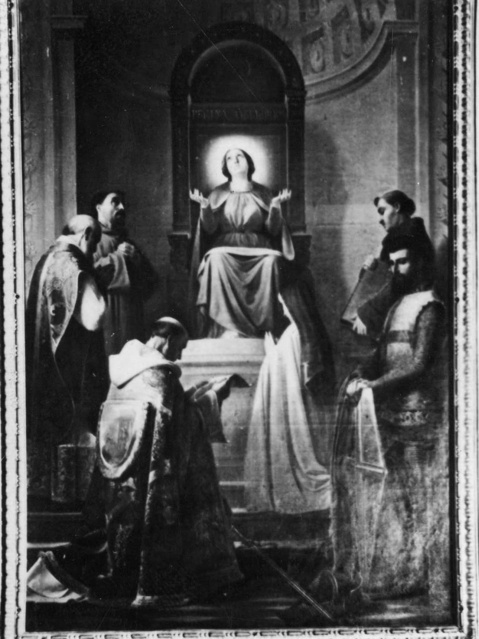 Madonna con San Giorgio, San Francesco d'Assisi e Sant'Antonio da Padova (dipinto) di Norfini Luigi (sec. XIX)