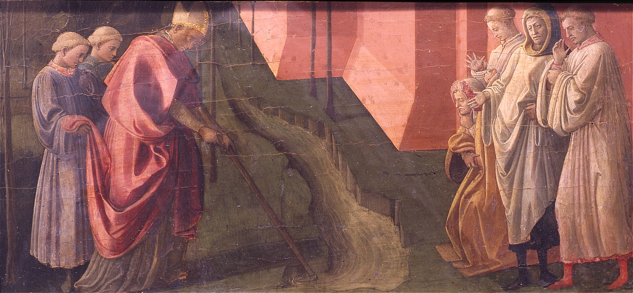San Frediano devia il corso del Serchio (scomparto di predella) di Lippi Filippo (sec. XV)