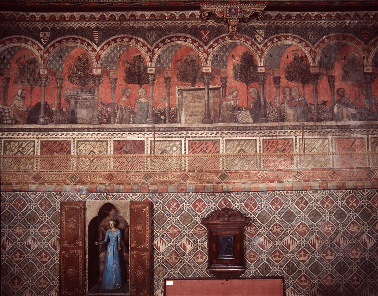 castellana di Vergi tenta di sedurre Guglielmo (dipinto) - ambito fiorentino (sec. XIV)
