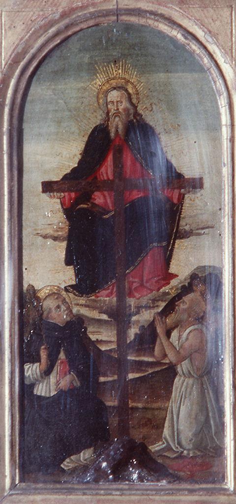 San Domenico e San Girolamo in adorazione della Trinità (dipinto) di Jacopo del Sellaio (bottega) (ultimo quarto sec. XV)