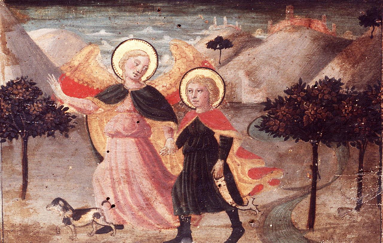 Tobia e San Raffaele arcangelo (scomparto di predella) di Domenico di Michelino (sec. XV)