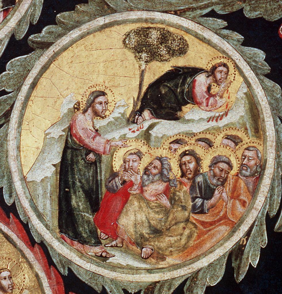 orazione di Cristo nell'orto di Getsemani e Cristo sollecita i discepoli a vegliare e pregare (dipinto) di Pacino di Buonaguida (sec. XIV)