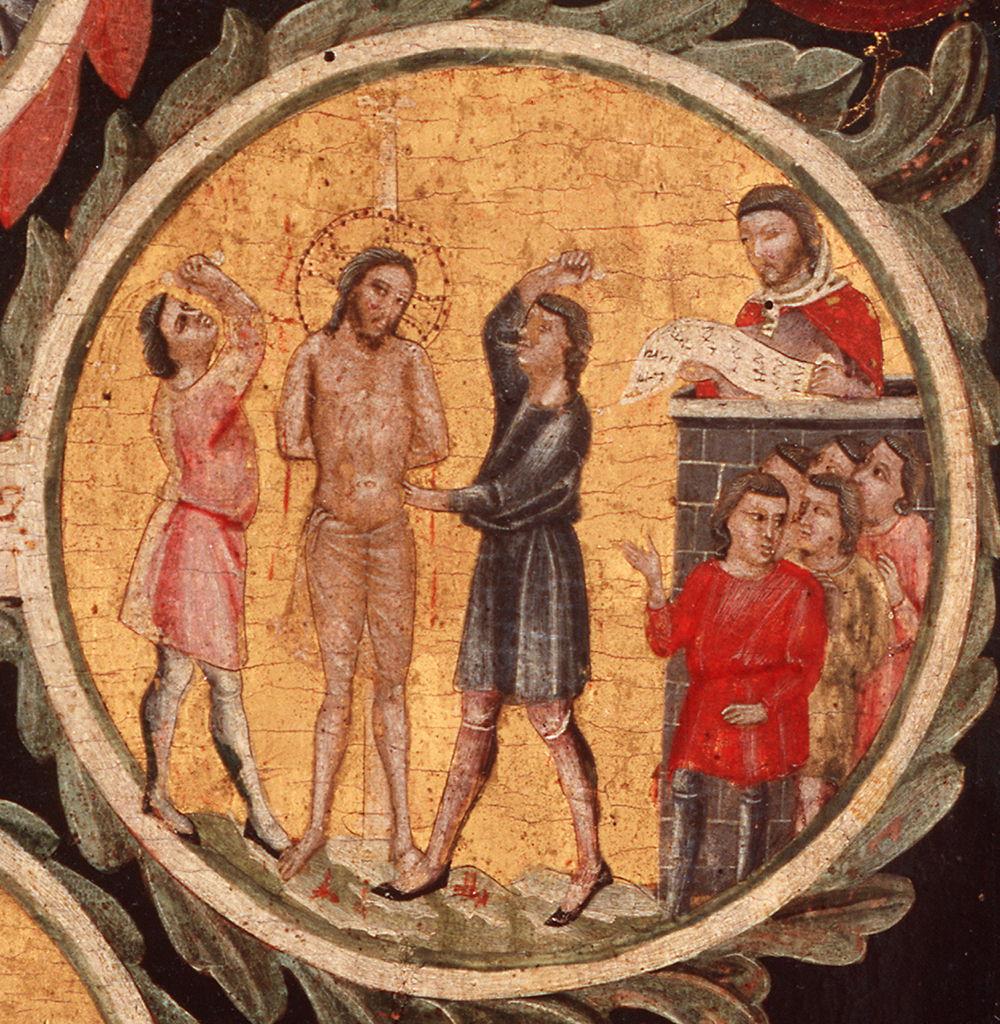 flagellazione di Cristo e Cristo condannato a morte (dipinto) di Pacino di Buonaguida (sec. XIV)