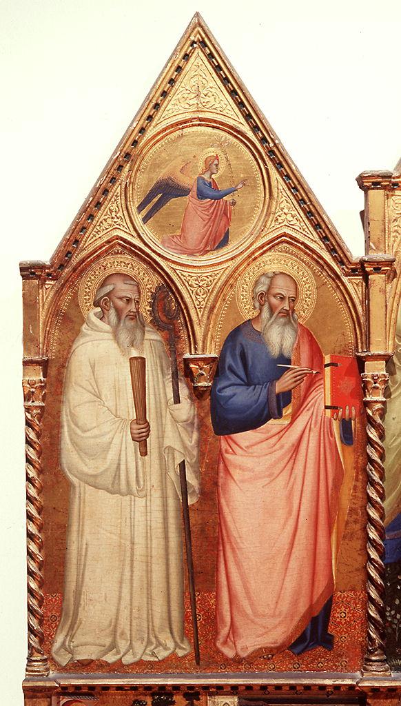 San Benedetto e San Giovanni evangelista, San Gabriele arcangelo (scomparto di trittico) di Matteo di Pacino (sec. XIV)