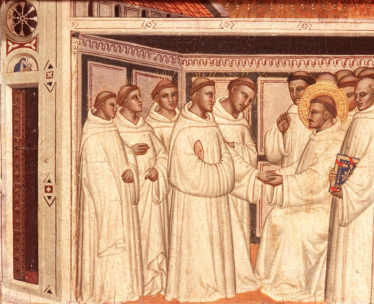 San Bernardo accoglie nell'ordine i confratelli e il reticente Gerardo (scomparto di predella) di Matteo di Pacino (sec. XIV)