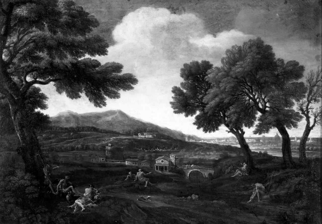 paesaggio con figure e Firenze nello sfondo (dipinto) di Onofri Crescenzio (attribuito), Magnasco Alessandro (attribuito) (primo quarto sec. XVIII)