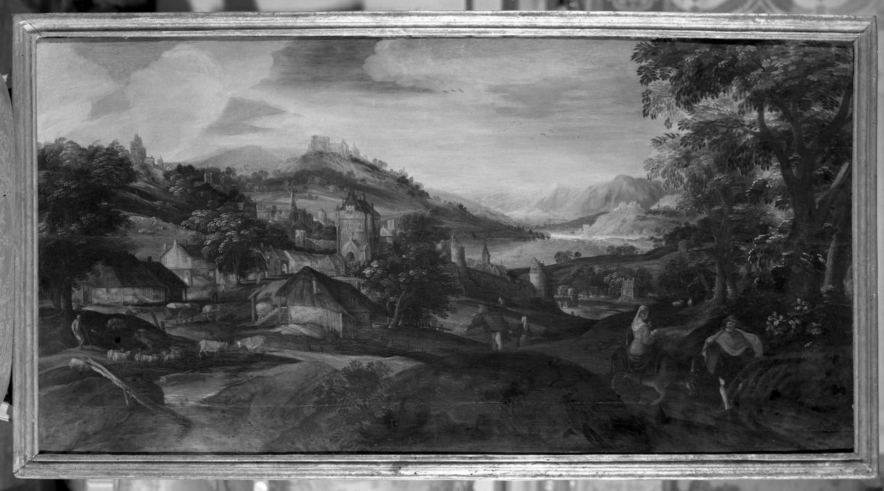 paesaggio con la fuga in Egitto (dipinto) di Grimmer Abel (attribuito) (inizio sec. XVII)